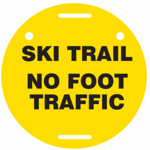 Marking Disc, Yellow, Ski Trail No Foot Traffic, 9.5" Diameter, Black Ink