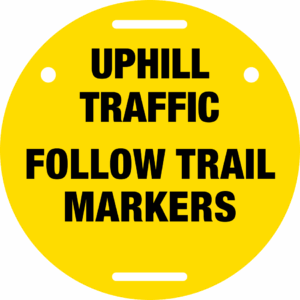 Marking Disc, Yellow, Uphill Traffic Follow Trail, 9.5" Diameter, Black Ink